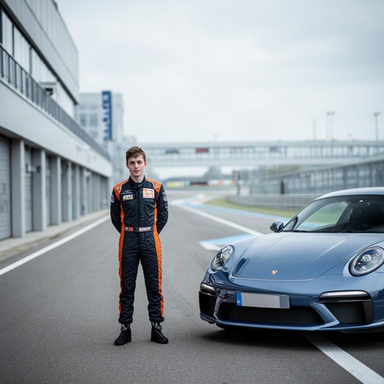 Beginnende circuitrijder naast een straatauto bij de pitmuur van een Nederlands racecircuit
