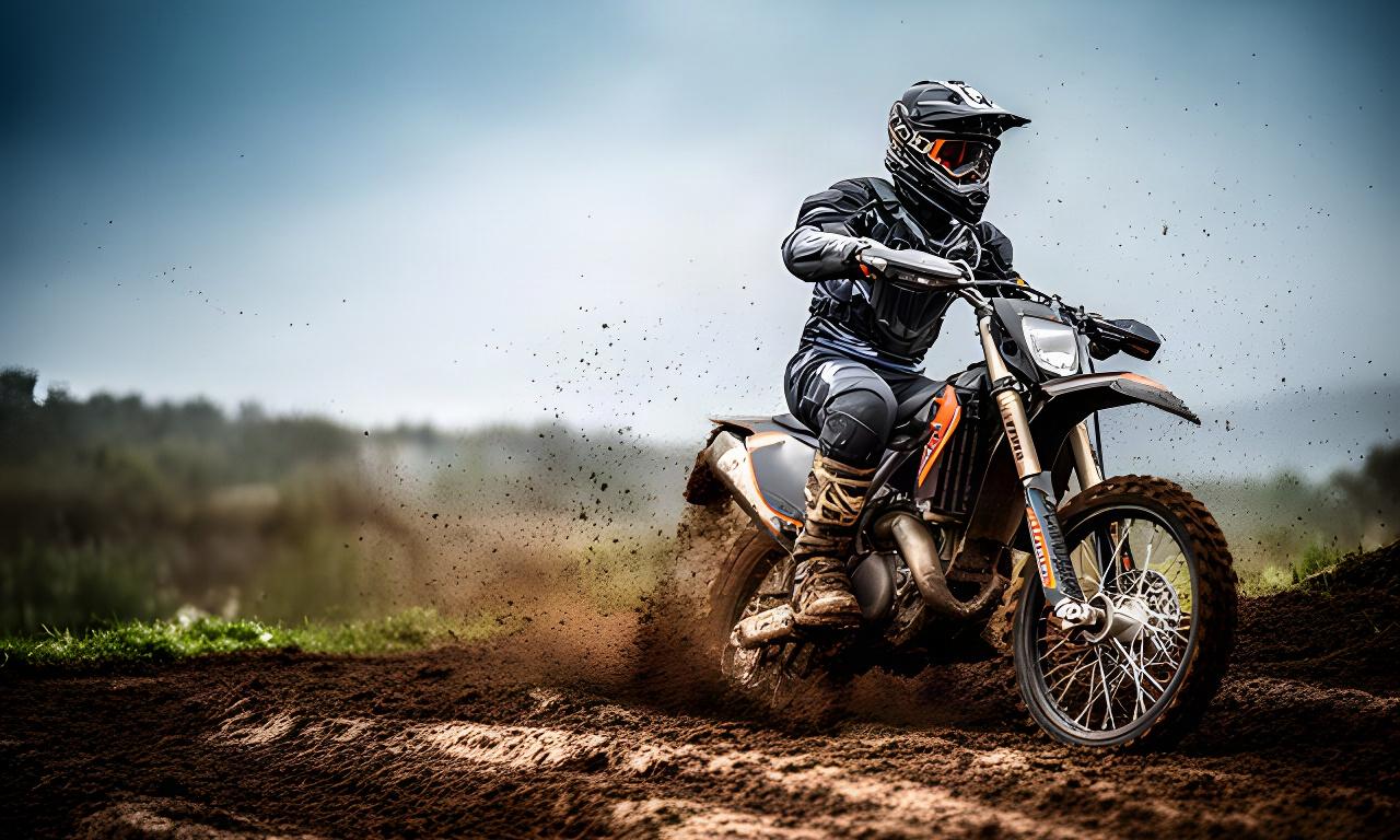 Motocrosser op een modderige crossbaan met helm, bril en beschermende kleding